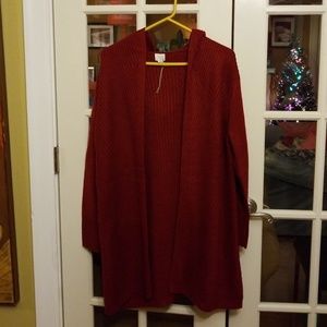 Maroon open long hooded sweater cardigan